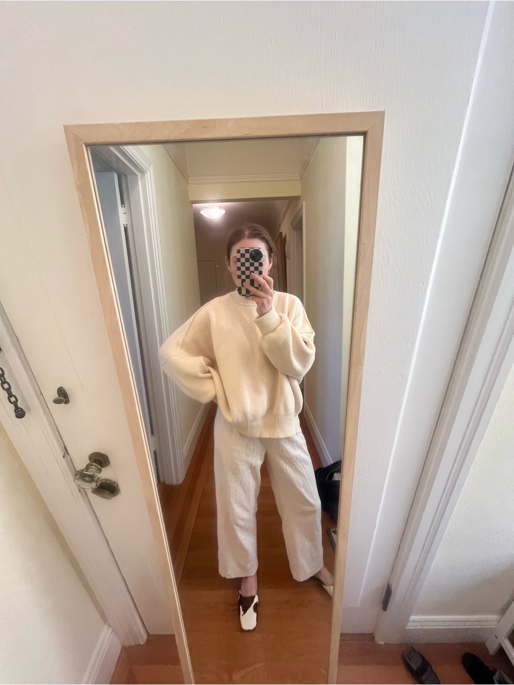 OAK + FORT Cream Wide-Leg Textured Pants